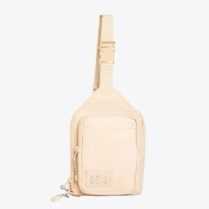 BEIS Beige Sling Bag with Front Zip Pocket